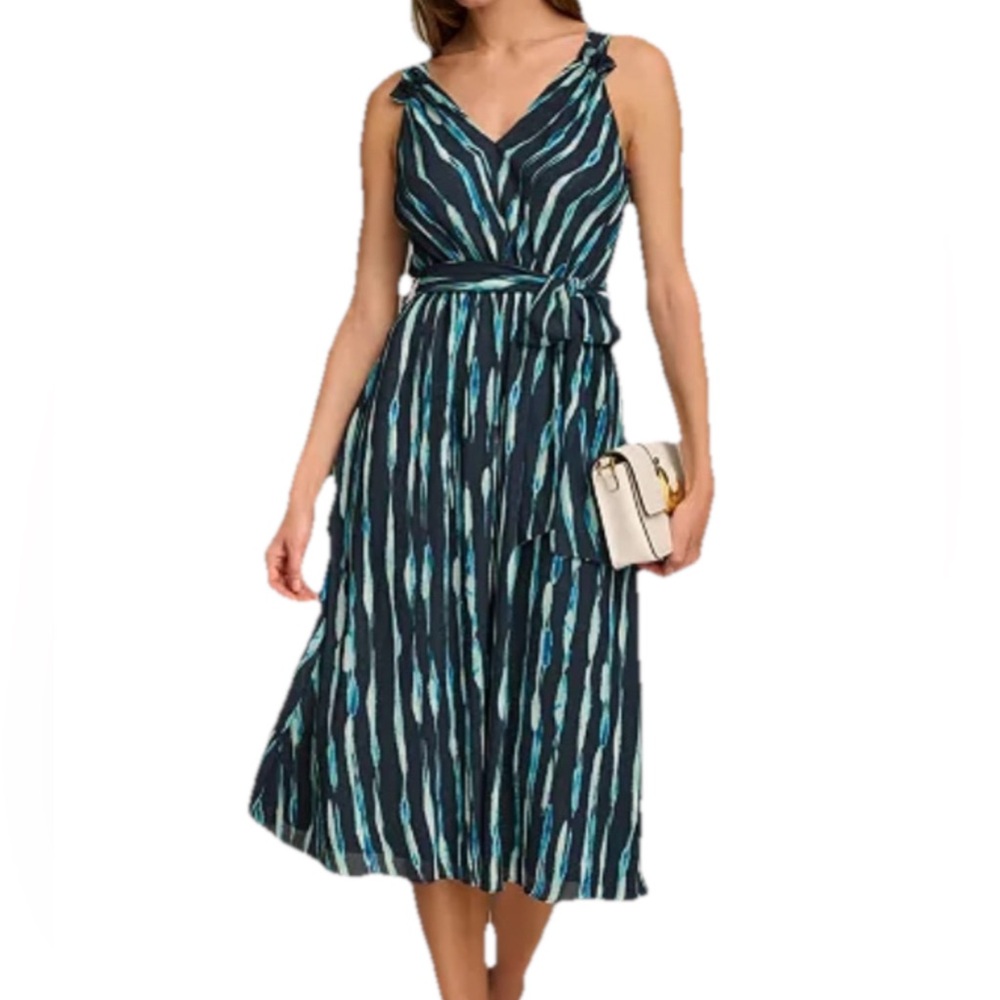DKNY WOMENS DRESS PRINTED BELTED SIZE 4 Sleeveless Midi Dress